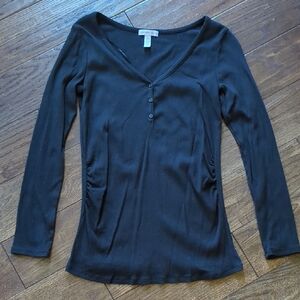 Ambiance Maternity Black Long Sleeve Ribbed Henley, Size Large